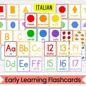 Cartes-éclair de l'apprentissage précoce de l'italien - Cartes numériques, forme, couleur et alphabet - Paquet imprimable PDF - Téléchargement numérique instantané