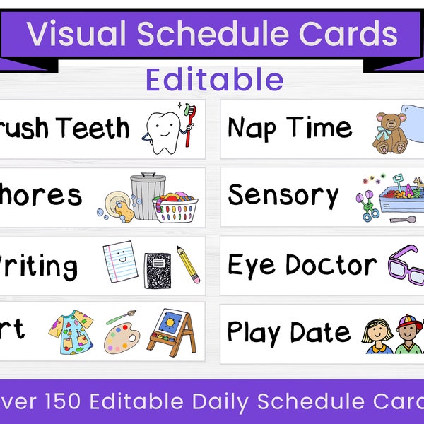 Visual Schedule Cards - Editable! - Daily Activity Routine Cards - Instant Digital Download