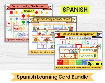 Spanish Early Learning Calendar and Cards Bundle - Flashcards - Calendar