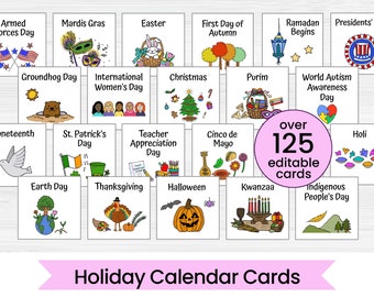 Holiday Calendar Cards | American Holidays and Observances | Editable Digital Download