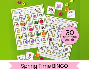 Spring Time BINGO - Printable Bingo Game - 30 Printable BINGO boards - Instant Digital Download