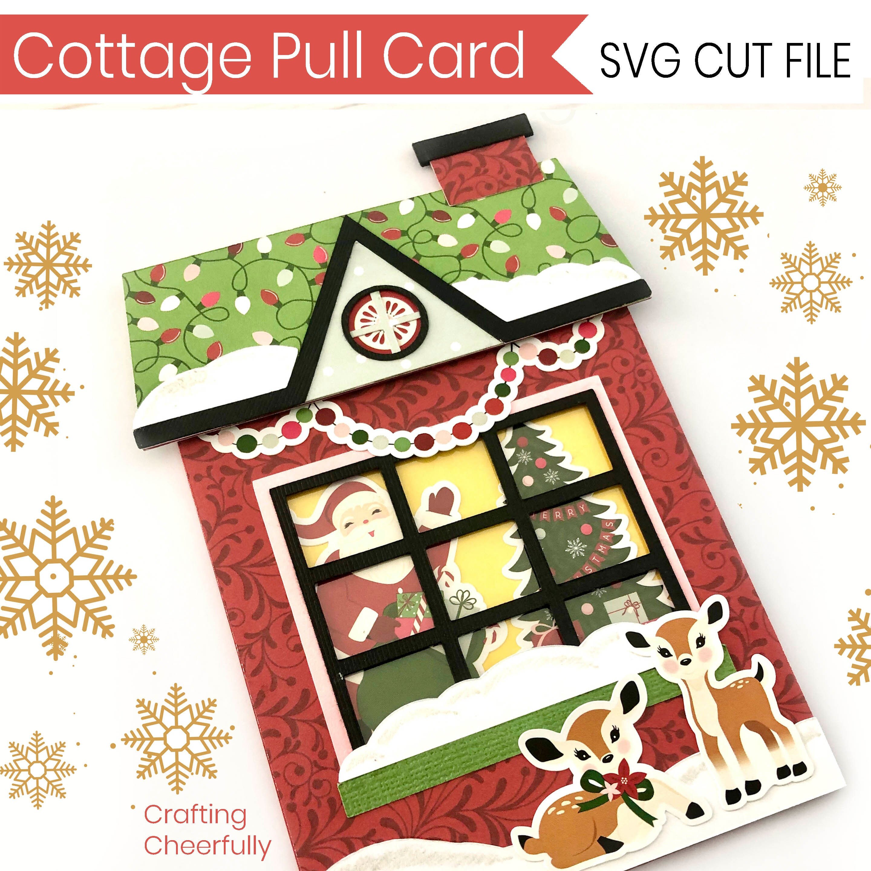 Download Christmas Card Svg Cut File Pull Card Christmas Cottage Etsy