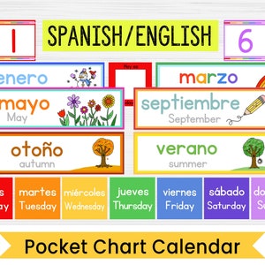 Dual Language Spanish and English Pocket Chart Calendar Printables | Digital Download