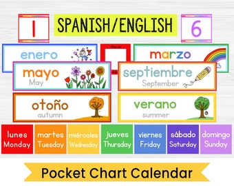 Dual Language Spanish and English Pocket Chart Calendar Printables | Digital Download