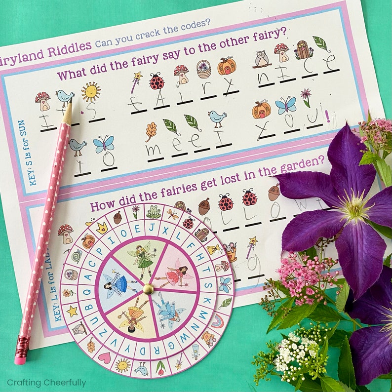 Fairy Decoder Wheel Cipher Wheel Kid's Fairy Activity Printable Instant Digital Download image 7