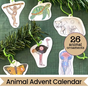 ABC Animal Advent Calendar for Kids - Printable Advent Calendar Ornaments