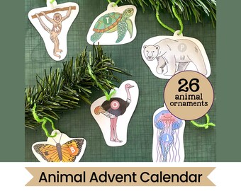 ABC Animal Advent Calendar for Kids - Printable Advent Calendar Ornaments