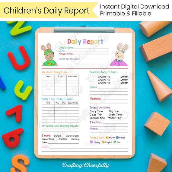 Children's Daily Report Toddler & Older Kids In-home - Etsy