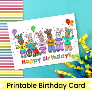 印刷可能な子供の誕生日カード | カラフルな子供の誕生日カード | デジタルグリーティングカード 男の子 女の子 友達