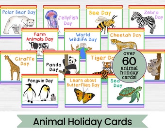Cartes de vœux animaux-cartes calendrier pour enfants-téléchargement numérique instantané