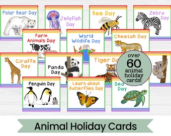 Animal Holiday Cards - Children&#39;s Calendar Cards - Instant Digital Download