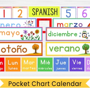 Spanish Calendar Kit for Kids, Editable, Pocket Chart Calendar Printables, Classroom Calendar, Instant Digital Download - In Spanish