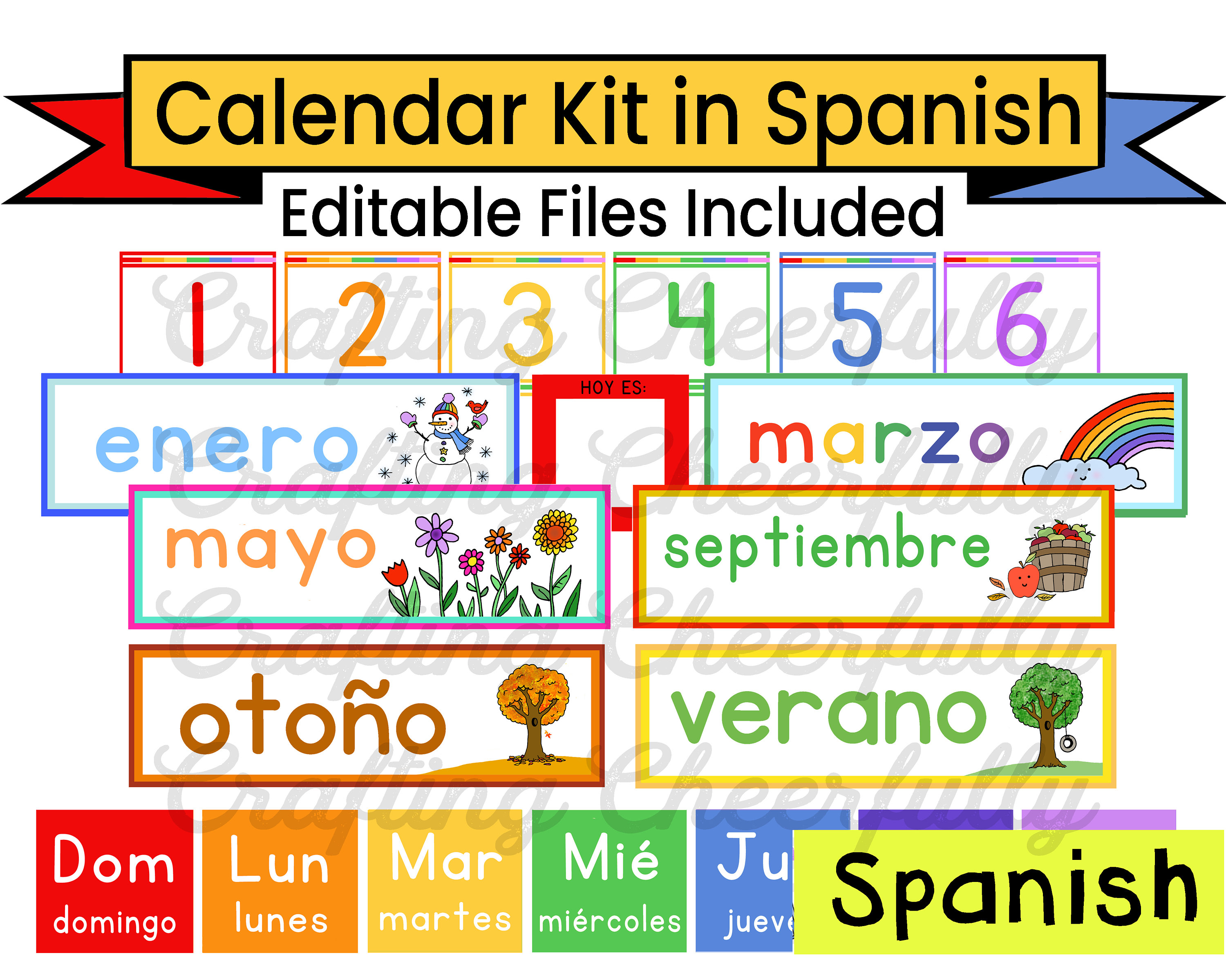 Spanish Calendar Kit for Kids Editable Pocket Chart Calendar Etsy