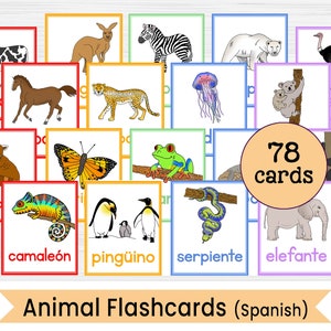 Animal Flashcards in Spanish - 78 Printable Picture Animals Flashcards in Spanish