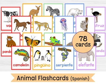 Animal Flashcards in Spanish - 78 Printable Picture Animals Flashcards in Spanish