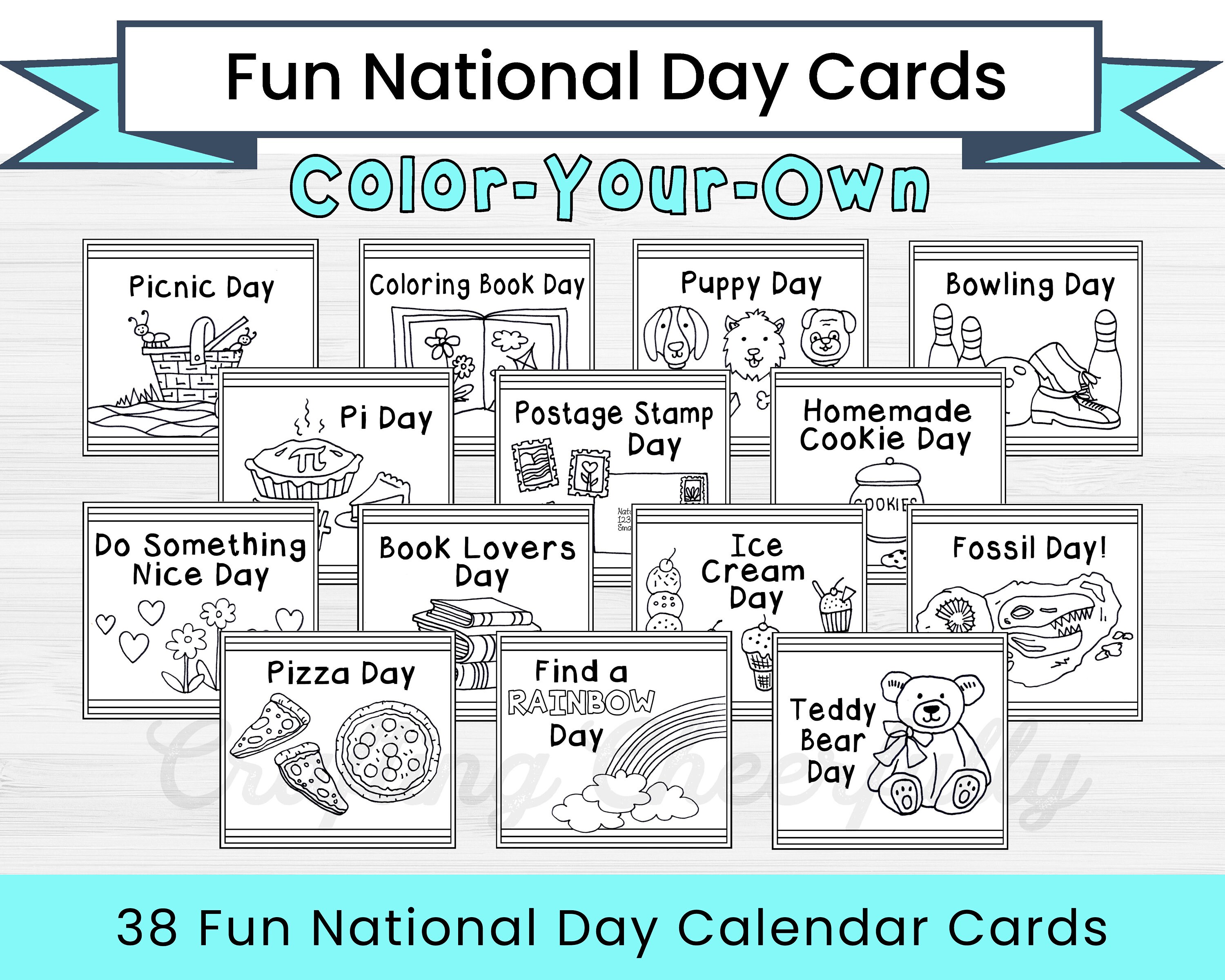 Fun National Day Calendar Cards Coloring Pages - Etsy