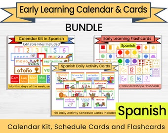 Spanish Early Learning Calendar and Cards Bundle - Flashcards - Calendar