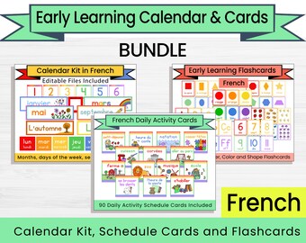 Lot d'apprentissage du français - Cartes de calendrier et cartes d'apprentissage - Téléchargement numérique