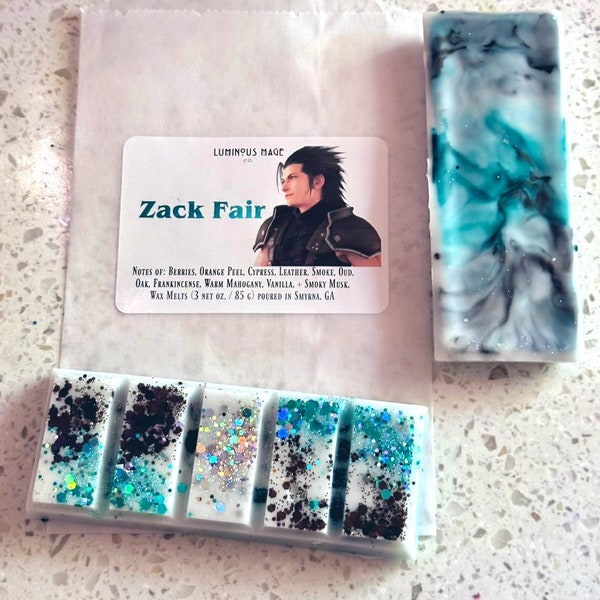 Zack Fair FFVII | Final Fantasy 7 Rebirth + Reunion Wax Melts & Body Spray | Birchwood Oud, Mahogany Teakwood, and Hollyberry Garland