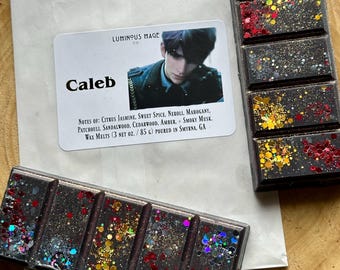 Caleb / Amor y aromas inspirados en el espacio profundo: ceras aromáticas, spray corporal, aceite corporal / Jazmín negro sensual, sándalo asiático y madera de teca caoba