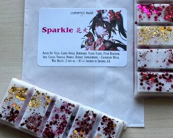 Cera fundida y espray corporal Sparkle / Honkai Star Rail / Aroma a granada Moonlight, oro rosa y jazmín negro sensual