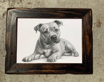 Custom Pet Portrait From Your Photo Framed in Handmade Rustic Driftwood Frame