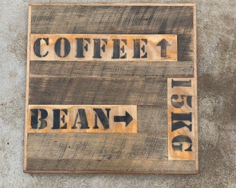 Stencilled Rustic Recycled Timber Table Tops, Cafe/Restaurant Unique & Handmade