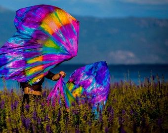 Weighted flags UV Glow Hand Dyed Silk Spin Flags Made to Order. Perfect prop for Festivals, and Flow jams.