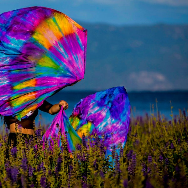 Weighted flags UV Glow Hand Dyed Silk Spin Flags Made to Order. Perfect prop for Festivals, and Flow jams.