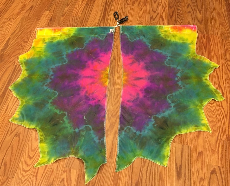 Made To Order Swivel Handles Flag Poi with handle Hand dyed silk habotai in trippy UV Glow colors help you shine in performances