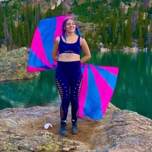 Flag Poi With Swivels and Handles. Hand Painted 100% Silk in the colors of your choice. Flow performances!