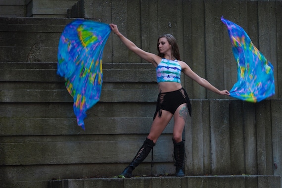 Weighted flags UV Glow Hand Dyed Silk Spin Flags Made to Order.  You choose color. Perfect prop for Burning Man, Festivals, and Flow jams.