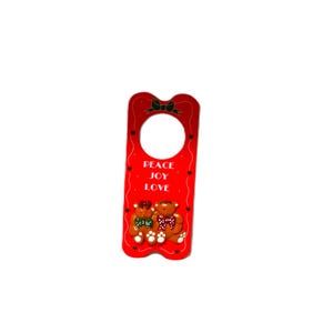 Christmas Door Hanger: Teddy Bears, Red Holiday Home Decor, Handmade Knob Peace Joy Love