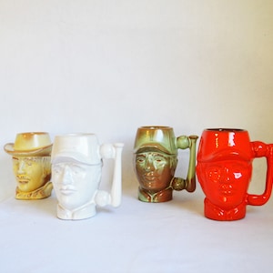 Regalo per papà Frankoma Mug Set di tazze Cowboy Giocatore di baseball Western Country Cucina Anni &#39;70 Collezionista di caffè Collezionabile Negozio di attività di proprietà di neri