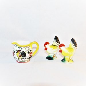 Chalkware Chicken Shakers Salt Pepper Creamer Pitcher Figurine Rooster Farmhouse Country Western Kitchen Decor Kitch Black Owned Business