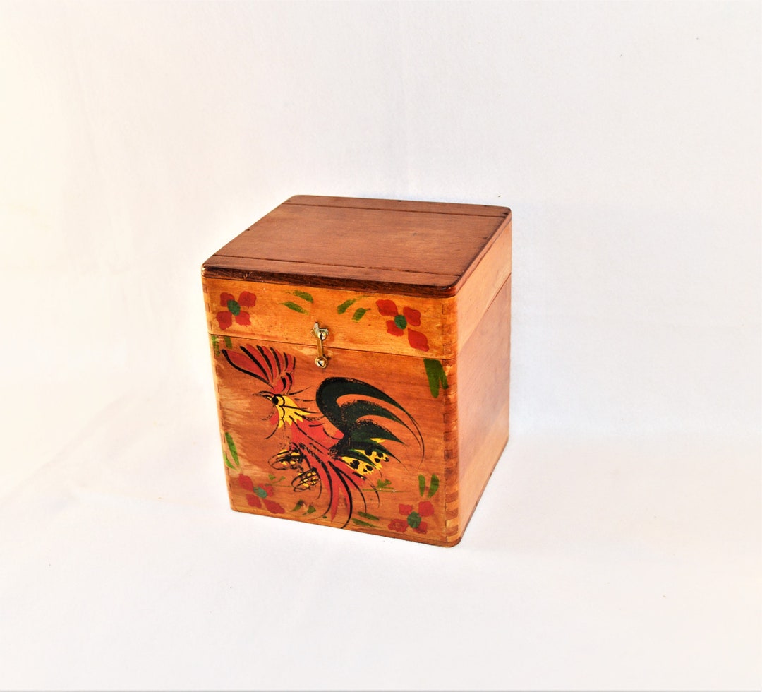 Wood Recipe Box Chicken Trinket Storage Containers Kitsch Etsy