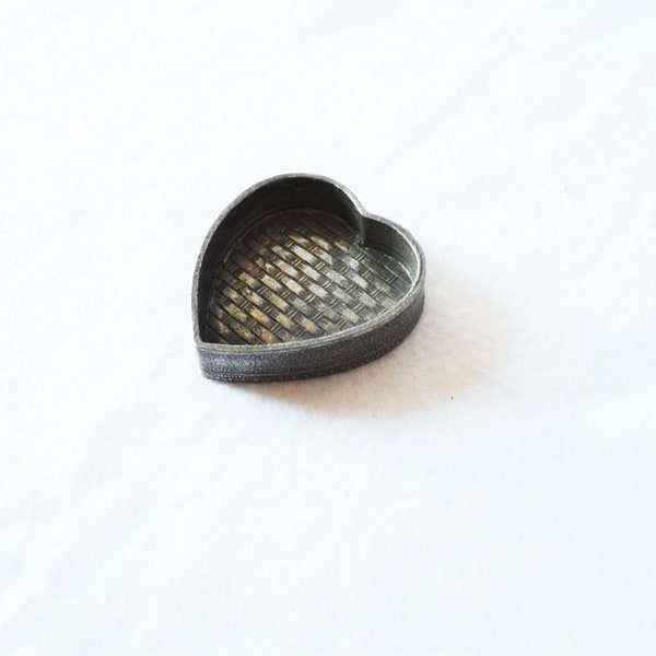 Heart Shaped Dish Tray Silver Ring Box Jewelry Valentine's Day Gift Oxidized Basket Weaved Blackened Trinket Black Owned Business Shop