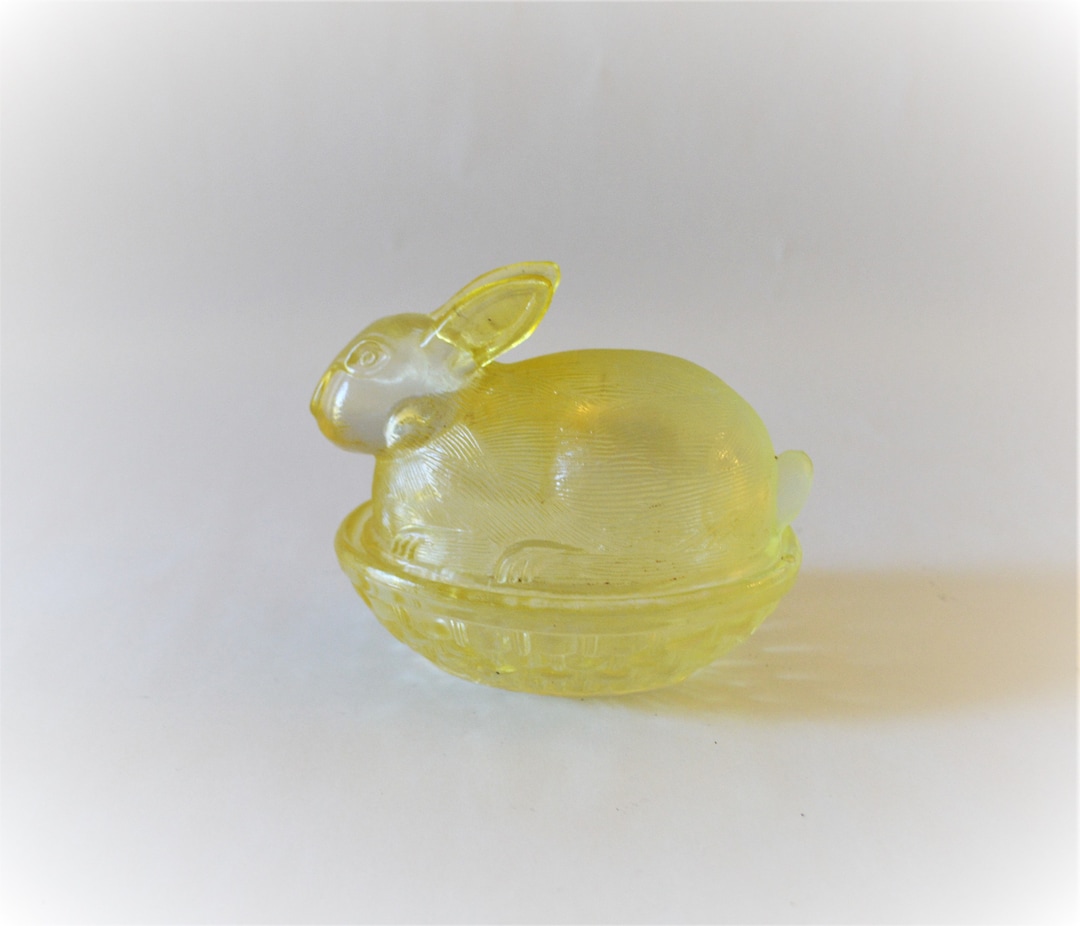 Vintage Carnival Glass Rabbit Dish: Yellow Pressed Glass Easter Bunny ...