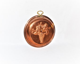 Vintage Copper Mold Wall Art: Winery Sign, Grape Vine Kitchen Decor, French Country Farmhouse