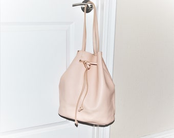 Large Pink Drawstring Handbag: Pastel Shoulder Bag, Vegan Leather Purse