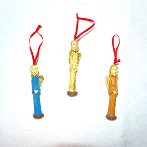 Angel Ornament Set of 4 Carved Wood Painted Choir Christmas Holiday Black Owned Business Shop