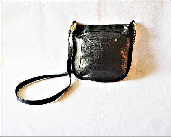 Black Leather Crossbody Handbag Purse Shoulder Bag Tote Contrast Stitched Lamb B. Markowsky Eden Designer Gold Black Owned Business Shop