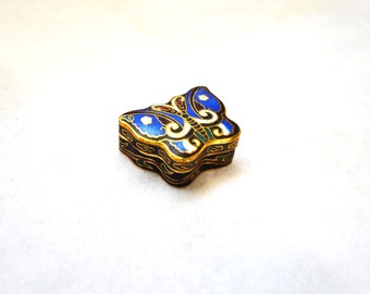 Vintage Cloisonné Butterfly Pill Box Blue Gold Brass Enamel Trinket Ring Pillbox Black Owned Business Shop