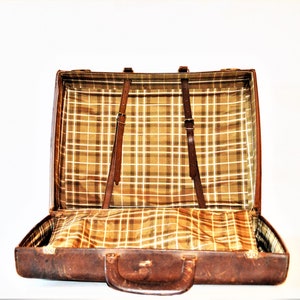 Vintage leren koffer reistas heren dokter rustiek bruin western stijl bruin camel olijfgroen wit geruit zwart Owned Shop