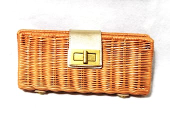 Wicker Weaved Clutch: Rockabilly Style Handbag, Basket Purse