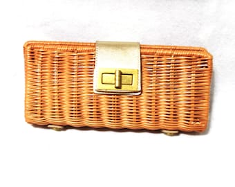 Wicker Weaved Clutch Bag Basket Straw Purse Rockabilly Style Pin Up Girl Mid-Century Small Picnic Vintage J Crew Black Owned Business Shop