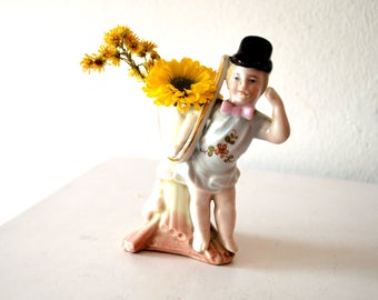 Mini Porcelain Vase: New Years German Chimney Sweeper Figurine, Schornsteinfeger Statue, Petit Cadeau