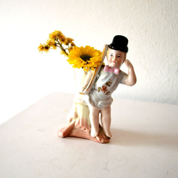 Mini Porcelain Vase Flower Girl Lady Figurine Top Hat New Years German Chimney Sweeper Schornsteinfeger Statue Black Owned Business Shop