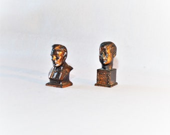 Vintage Politische Erinnerungsstücke: Kupferfarbene Lincoln & JFK John Kennedy Figuren, Statuen von USA Präsidenten
