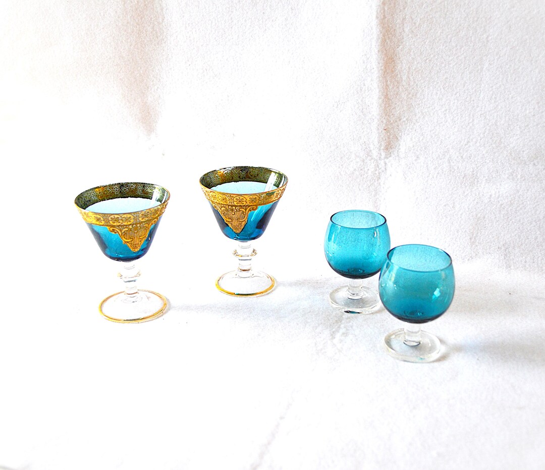 Snapps Mini Vintage Mid Century Mini Cocktail Schnapps Shot Glass Set: Turquoise ...